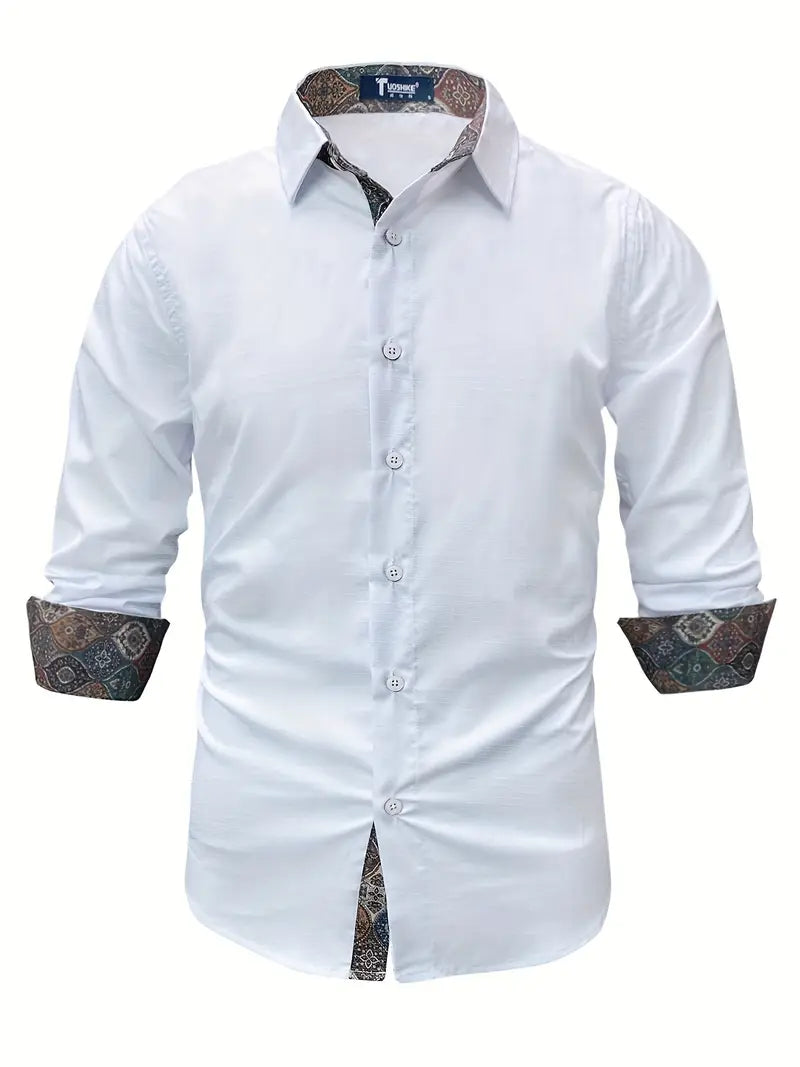 Men's Tailored Button-Up Shirt with Contrast Collar and Cuffs
