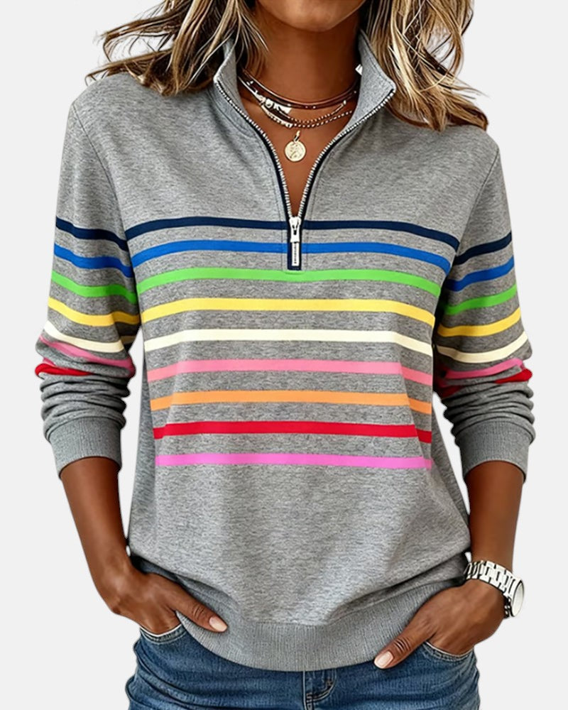 Women's Striped Half-Zip Sweatshirt