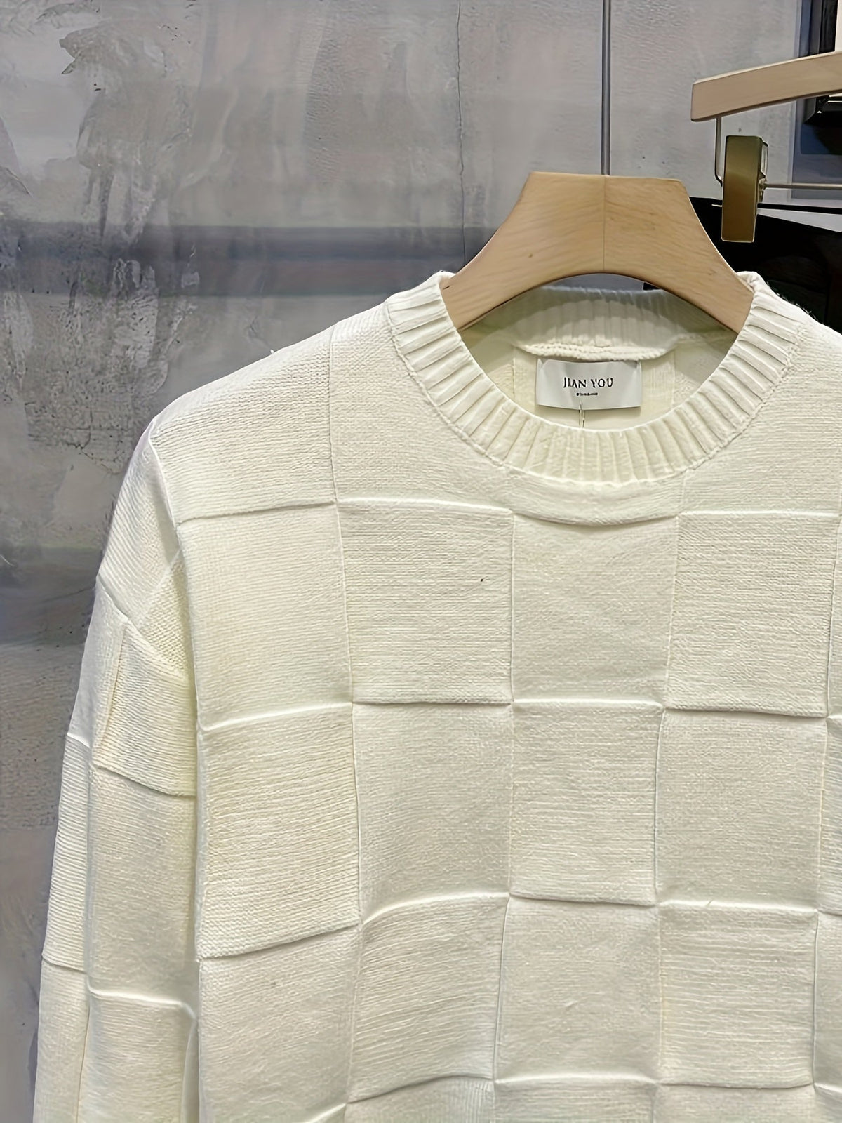 Women's Textured Checkerboard Crewneck Sweater