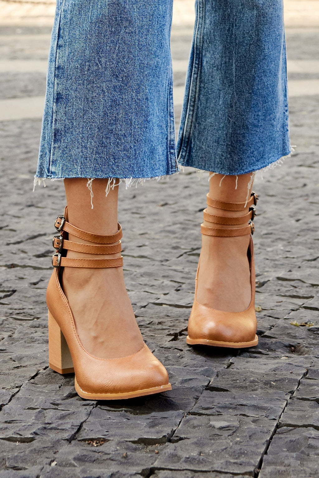 Women's Triple Buckle Block Heel Ankle Boots