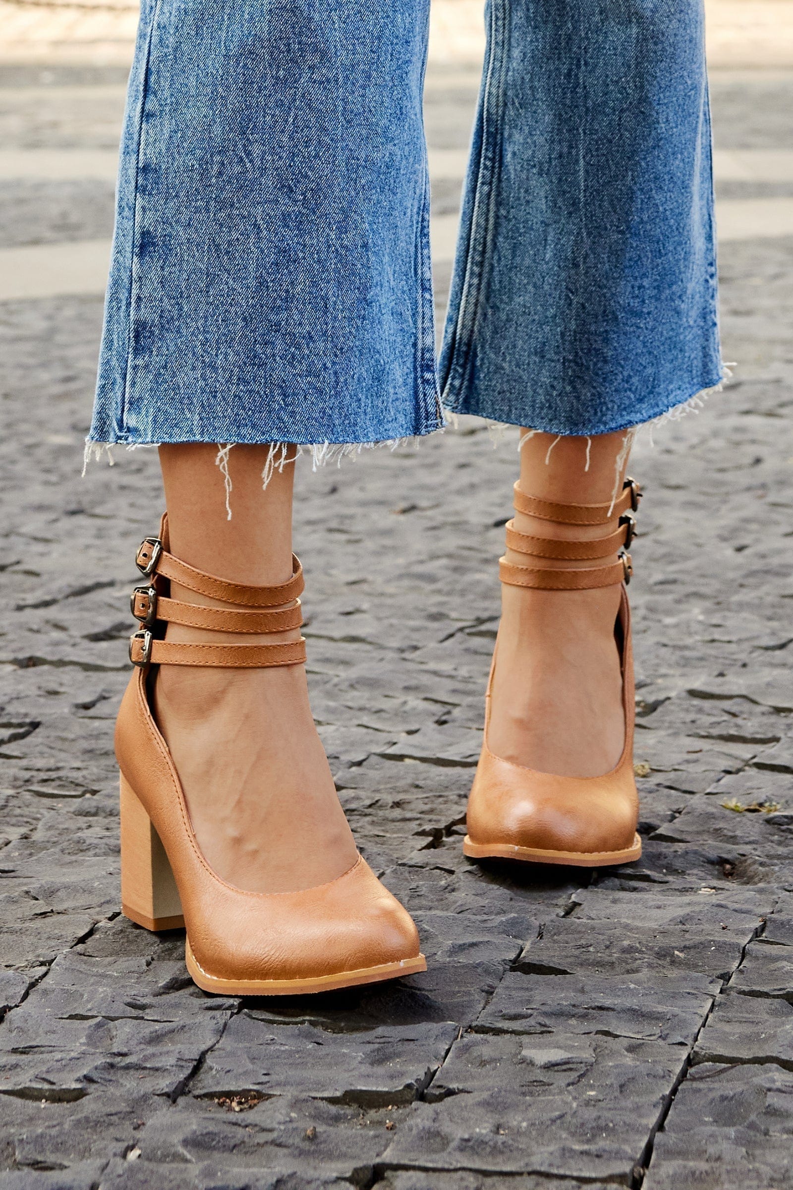 Women's Triple Buckle Block Heel Ankle Boots