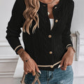 Women's Cable-Knit Cardigan with Gold-Tone Buttons - Black