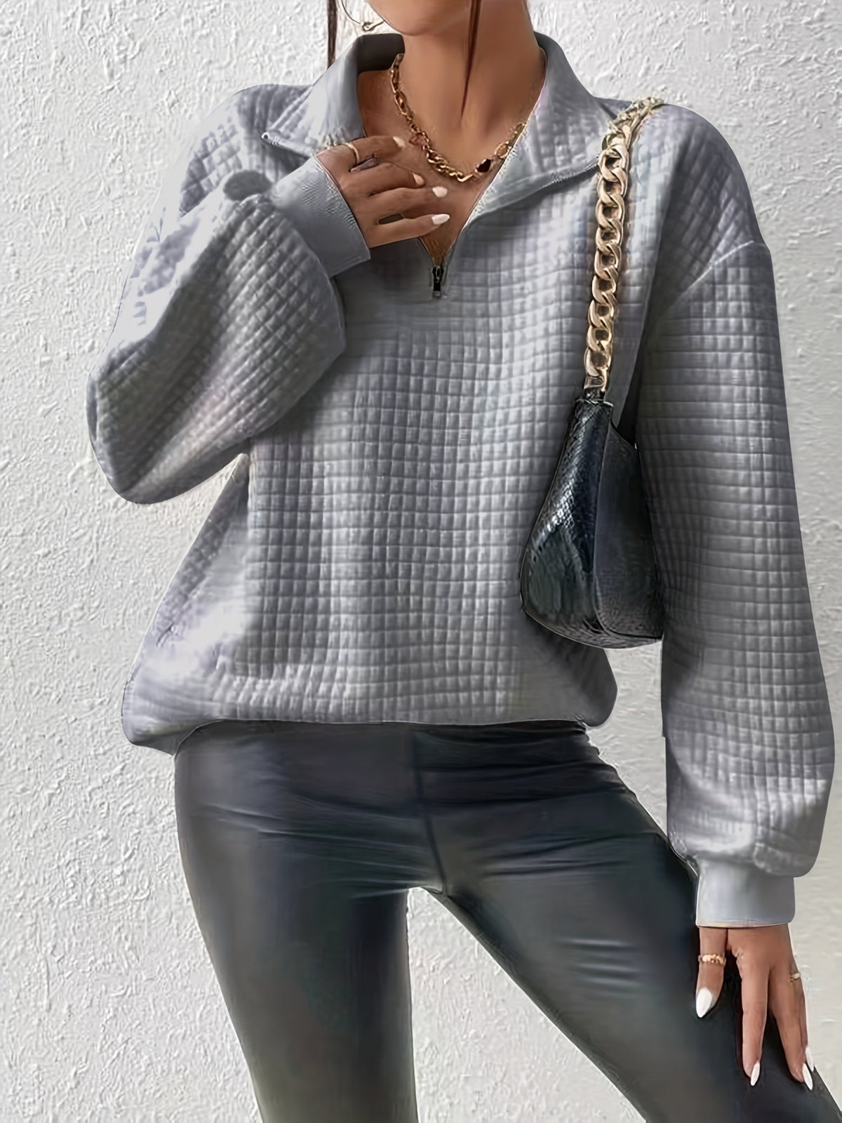 Women's Half-Zip Stand Collar Textured Knit Pullover