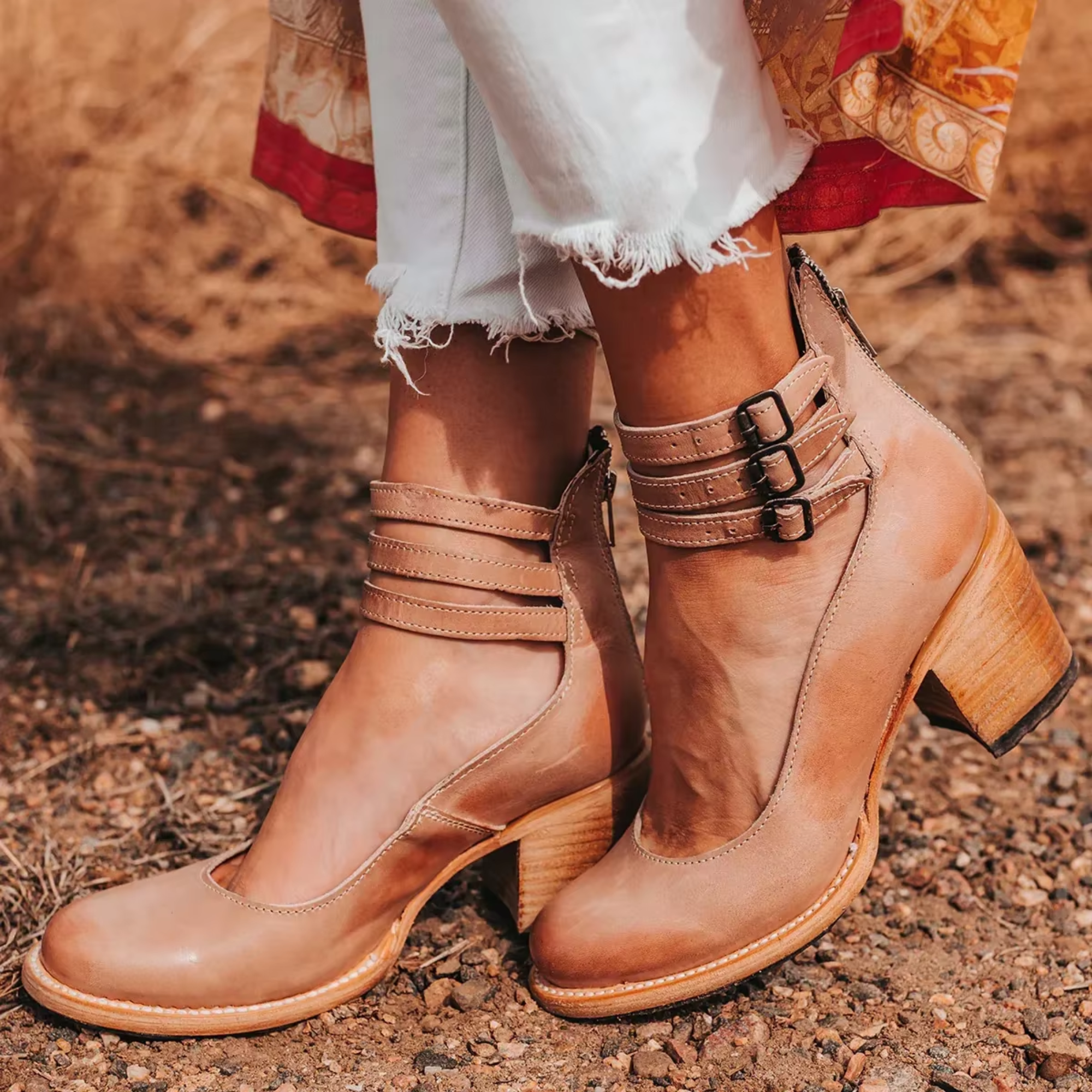 Women's Block Heel Ankle Strap Boots