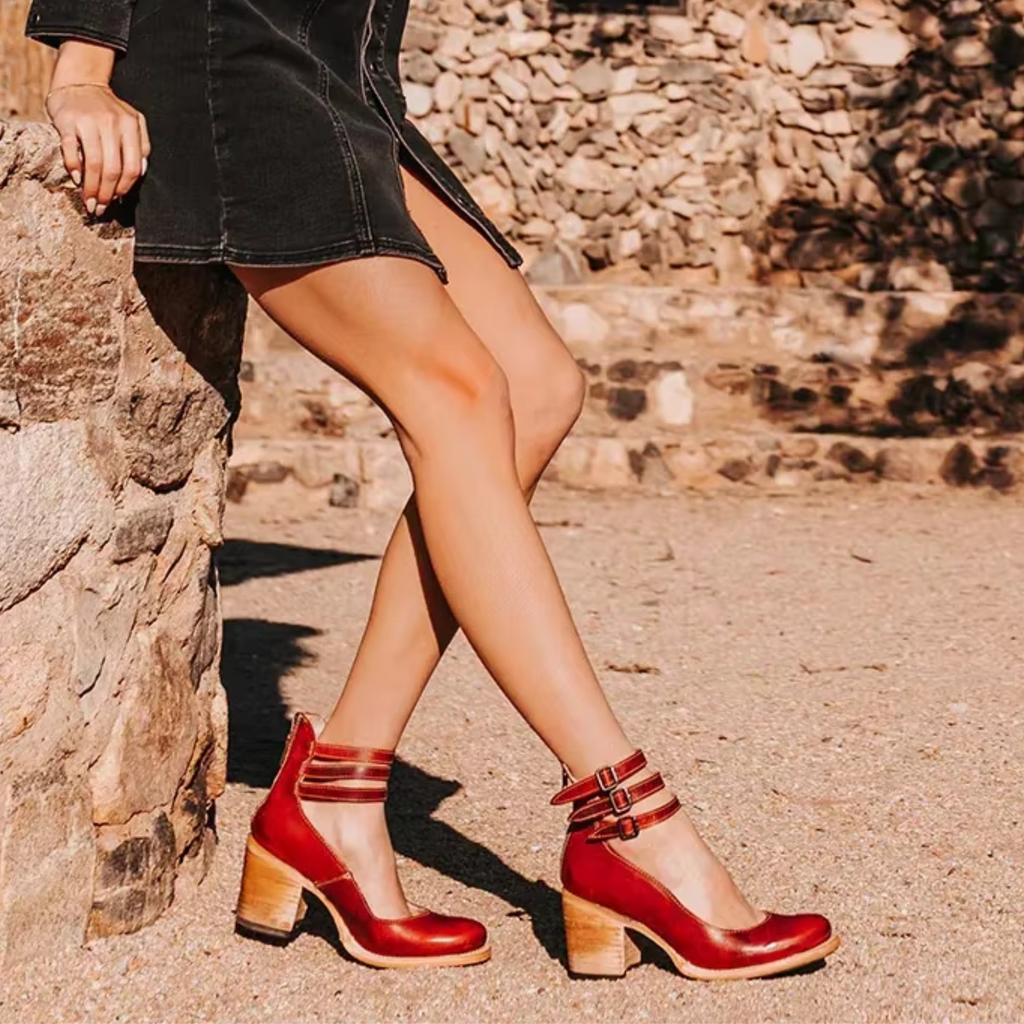 Women's Block Heel Ankle Strap Boots