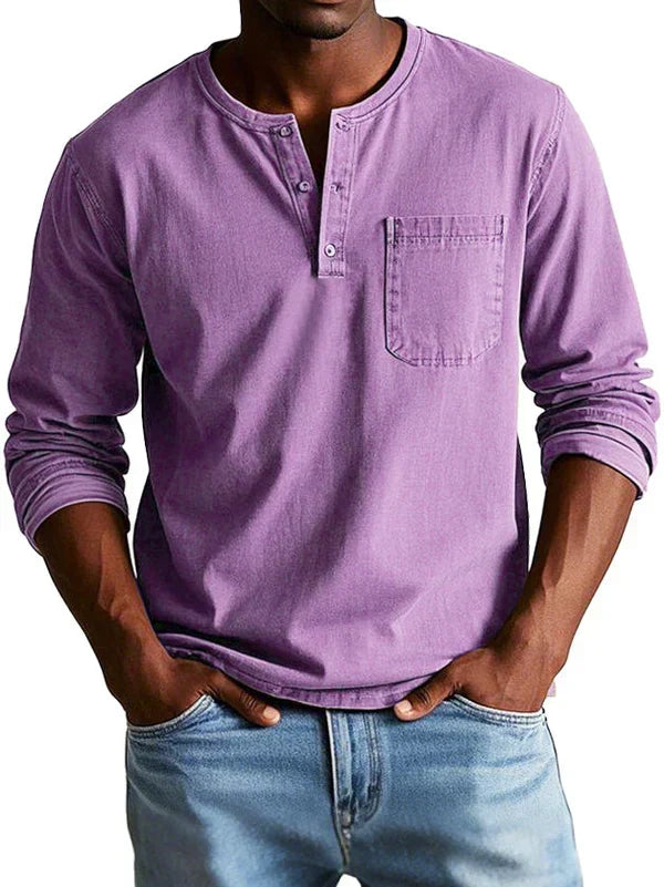 Men's Long-Sleeve Henley Shirt - Purple