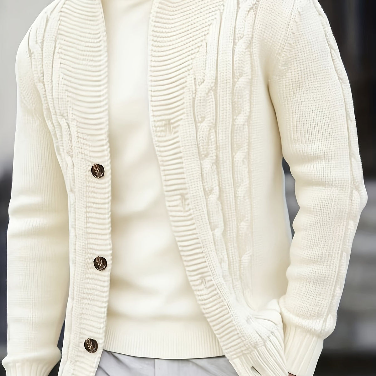 Women's Cable-Knit Button-Front Cardigan - Ivory White