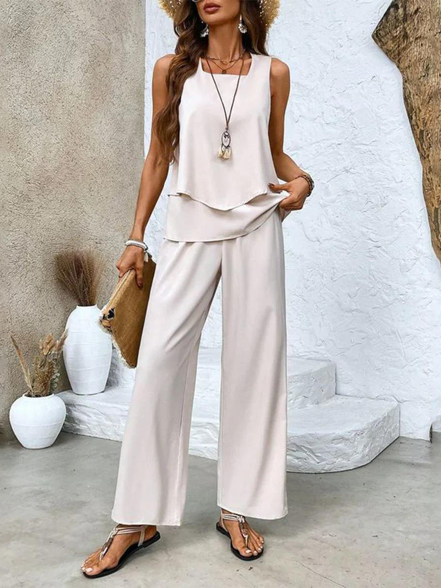 Women’s Leaf Print Wide-Leg Two-Piece Set