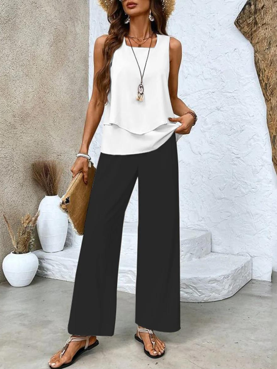 Women’s Leaf Print Wide-Leg Two-Piece Set