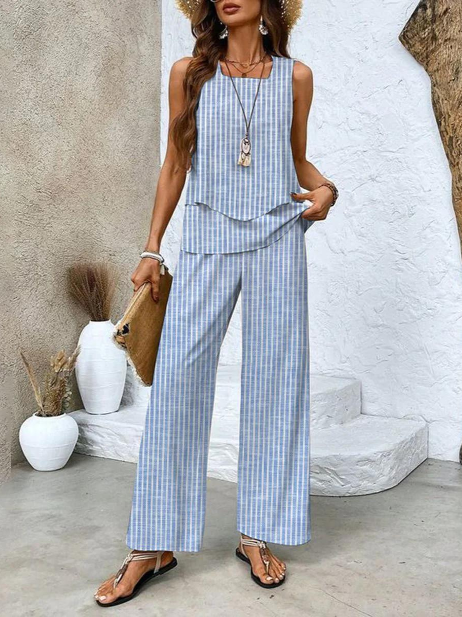 Women’s Leaf Print Wide-Leg Two-Piece Set