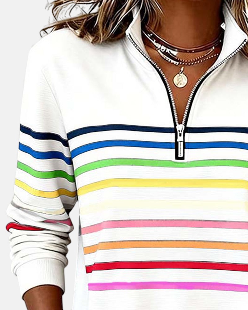 Women's Striped Half-Zip Sweatshirt