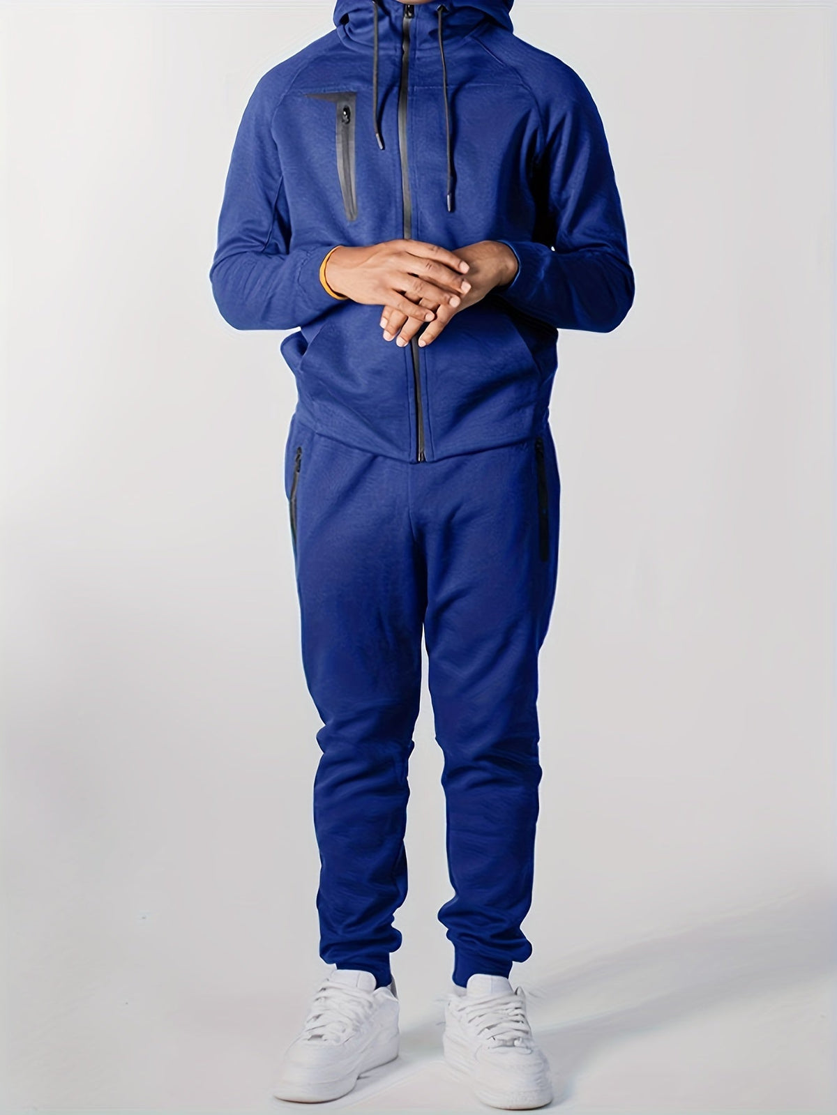 Men's Loose Fit Hooded Tracksuit Two-Piece Set - Blue
