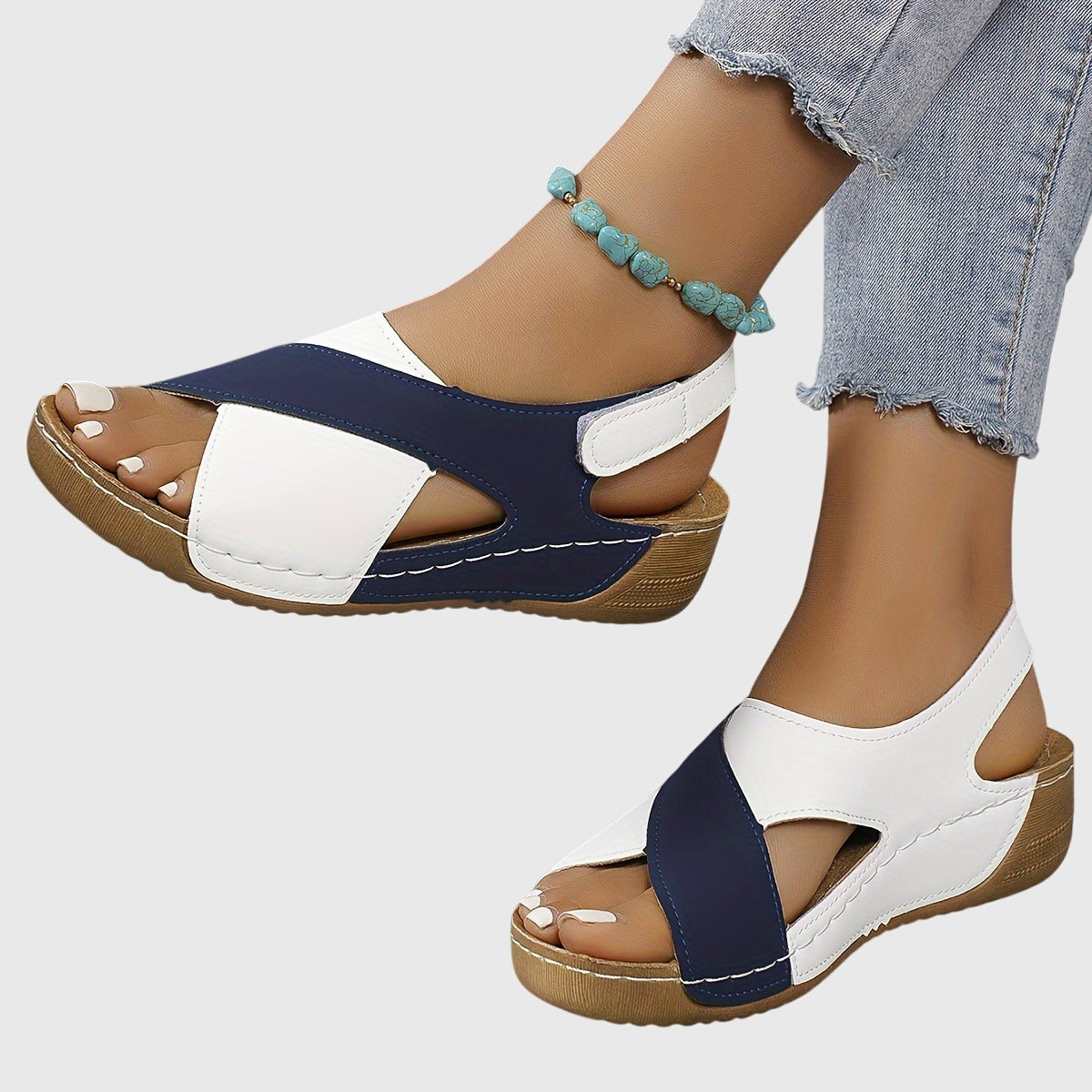 Women's Orthopedic Sandals with Adjustable Straps - Blue
