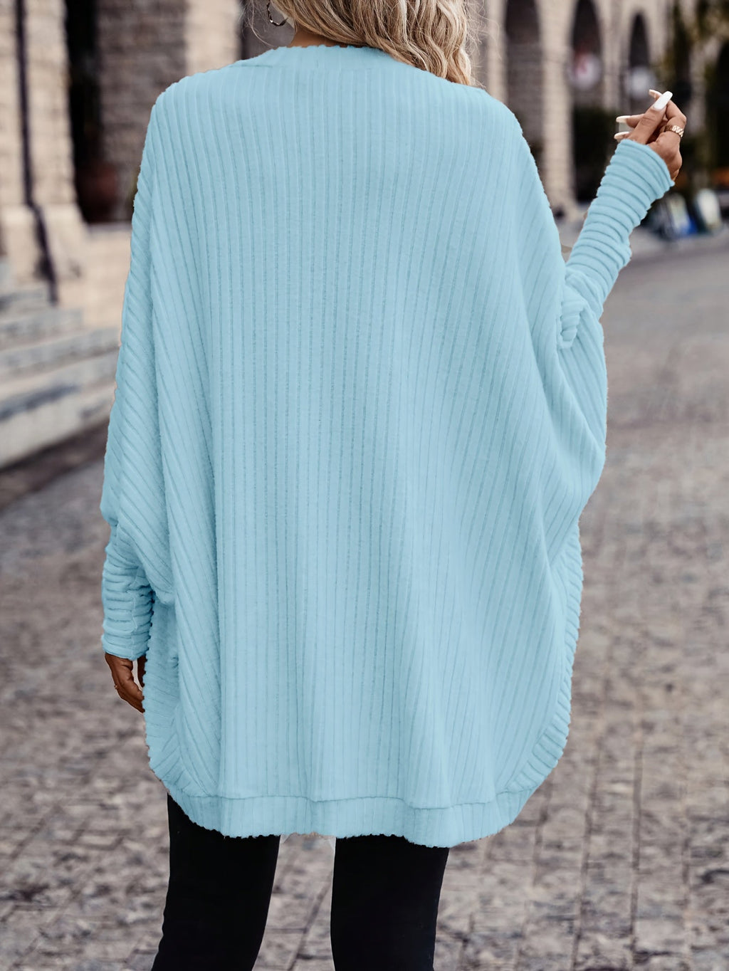 Women's Draped Open-Front Ribbed Cardigan