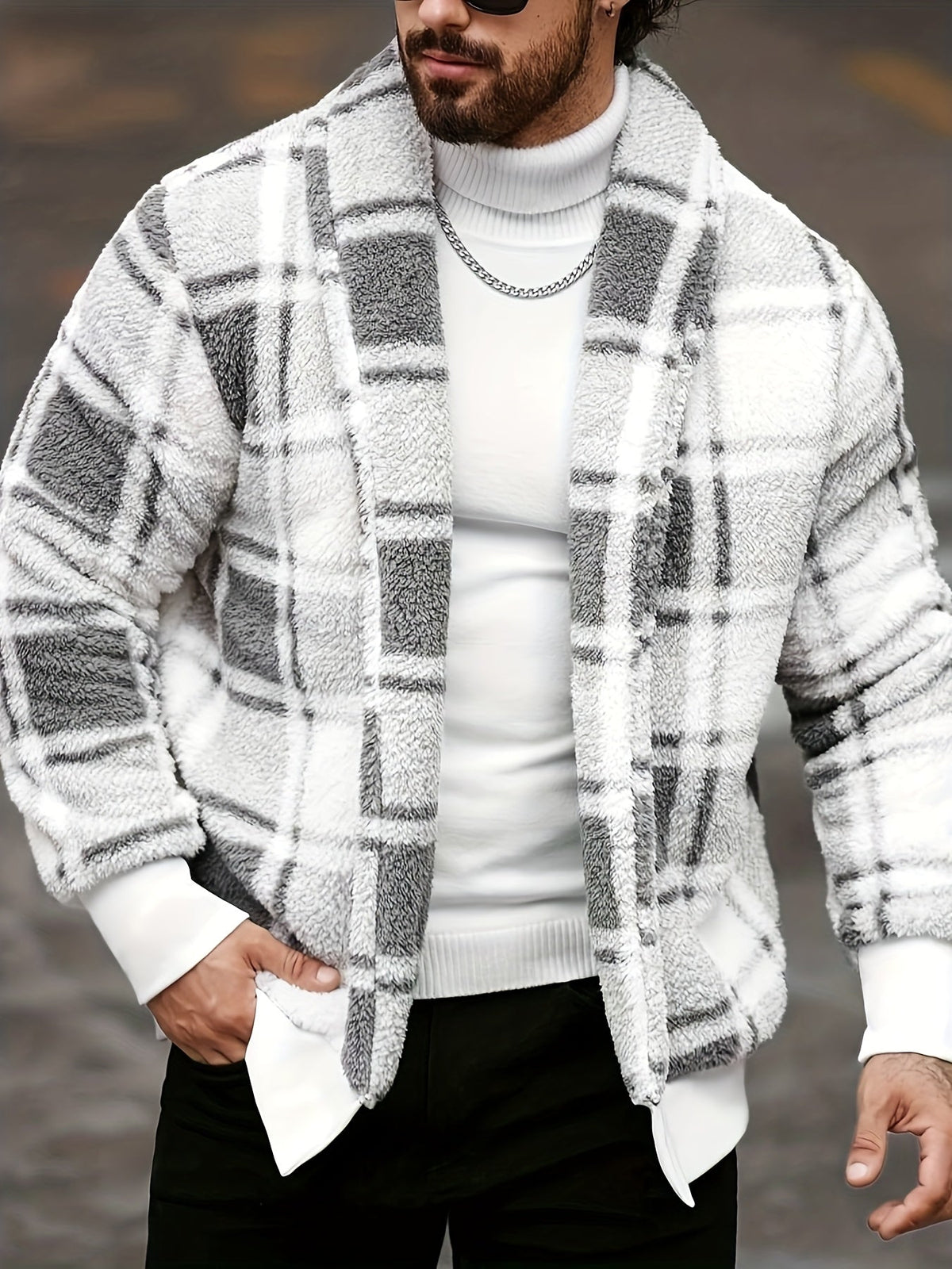 Men's Soft Brushed Check Relaxed-Fit Jacket