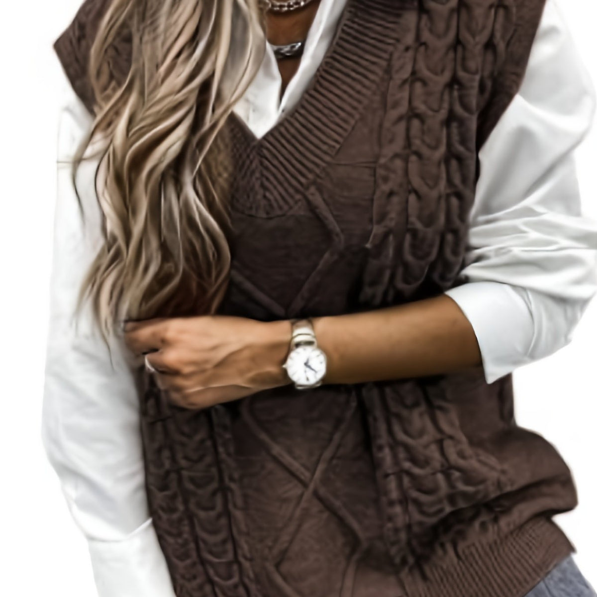 Women's Cable-Knit V-Neck Sweater Vest