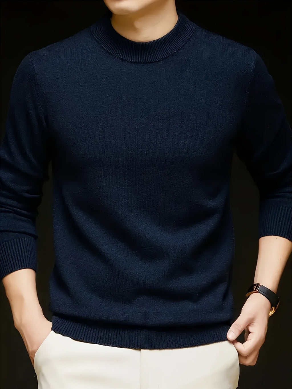 Men's Slim-Fit Ribbed Mock Neck Knit Sweater