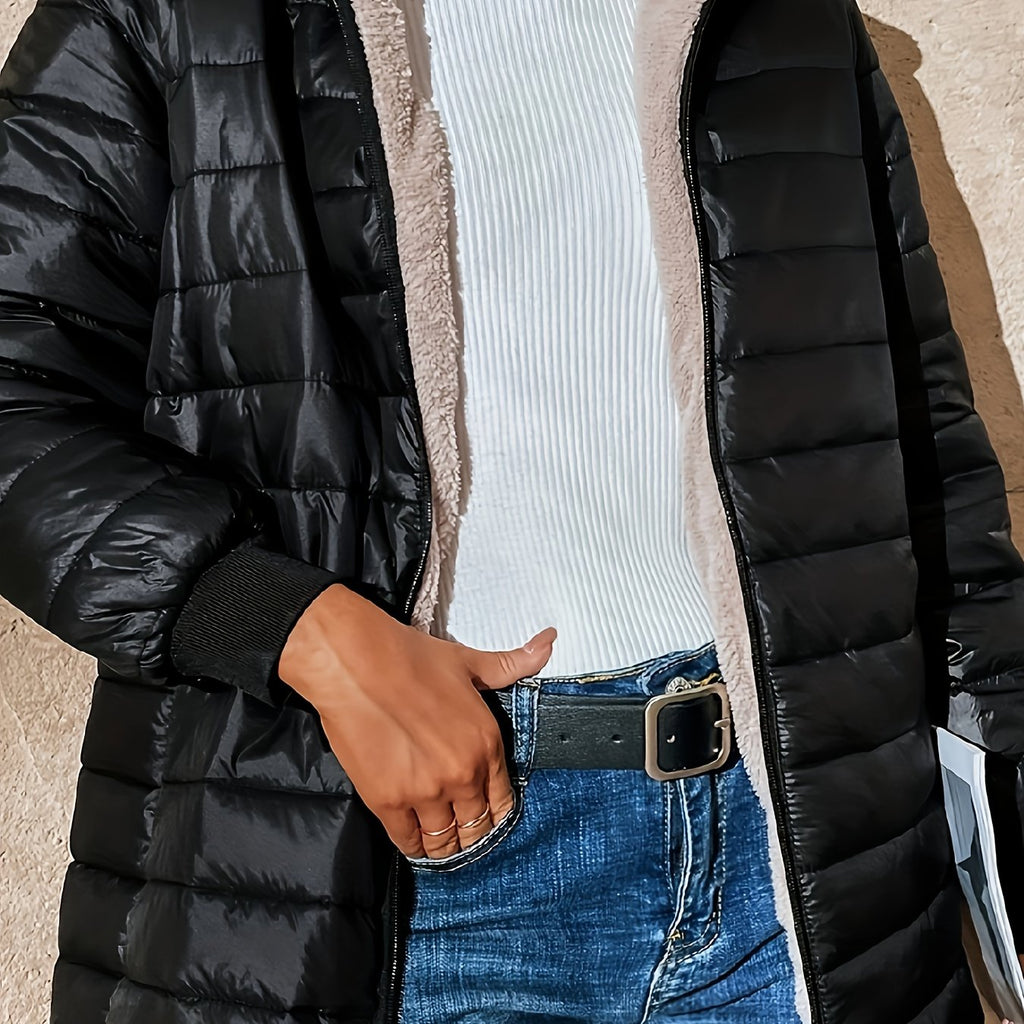 Women's Quilted Longline Coat - Black