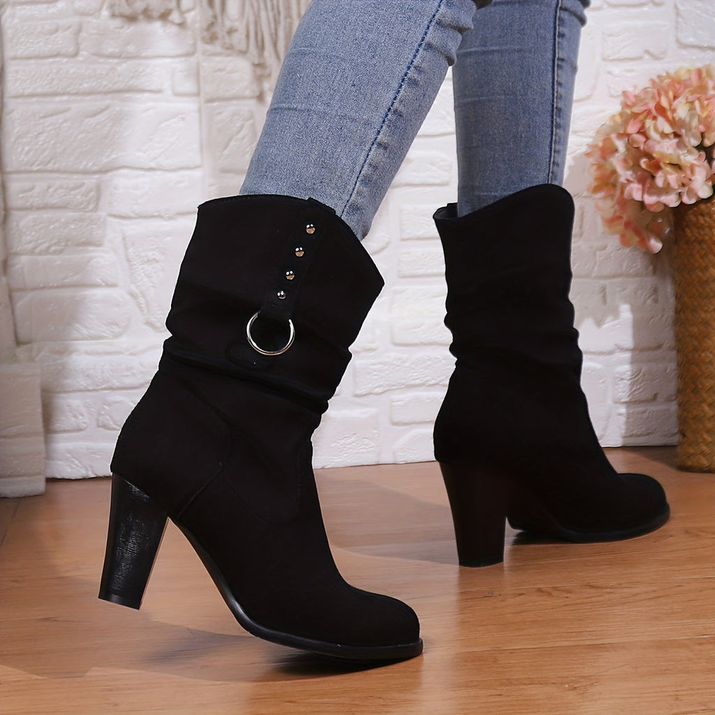 Women's Slouchy Western Ankle Boots with Square Toe