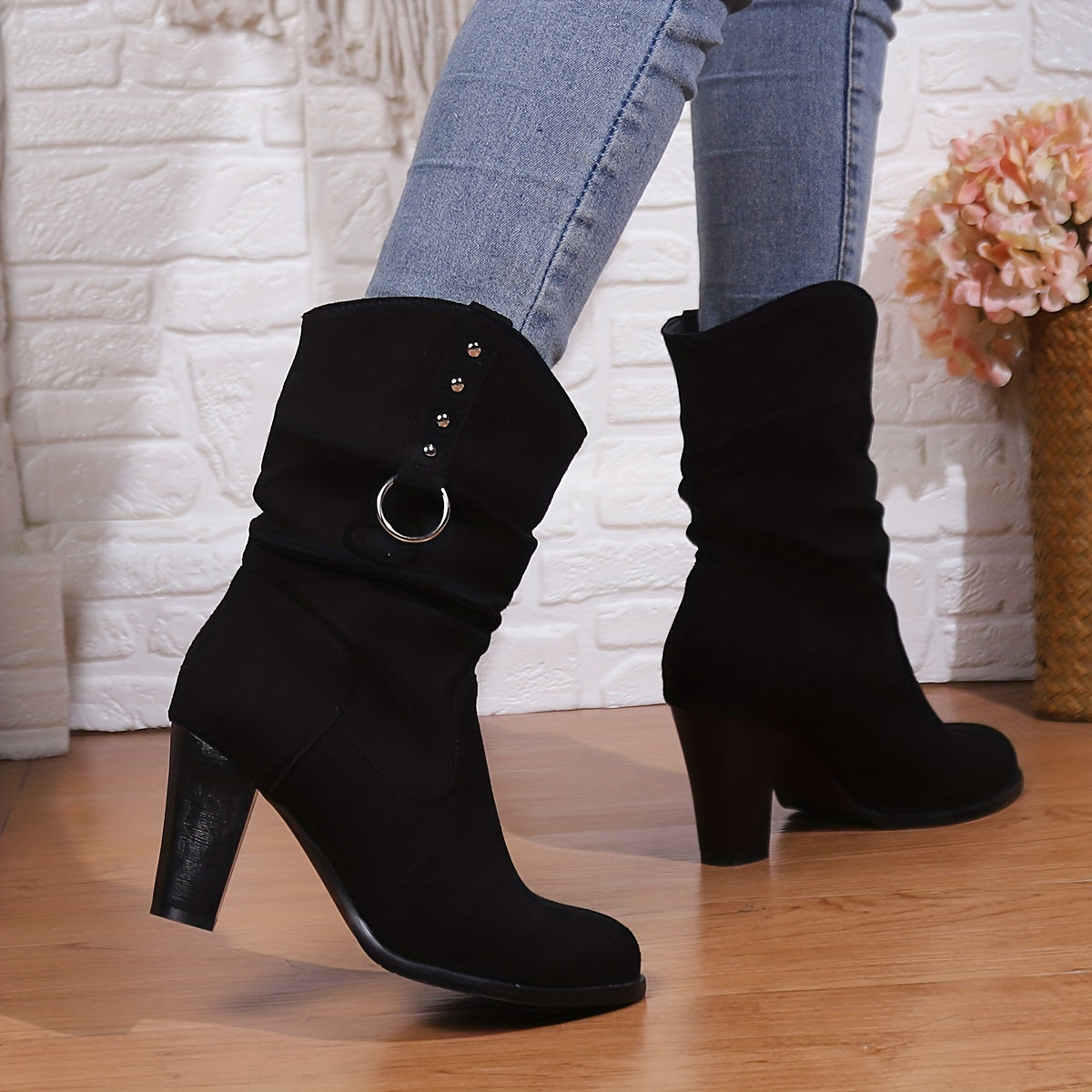 Women's Slouchy Western Ankle Boots with Square Toe