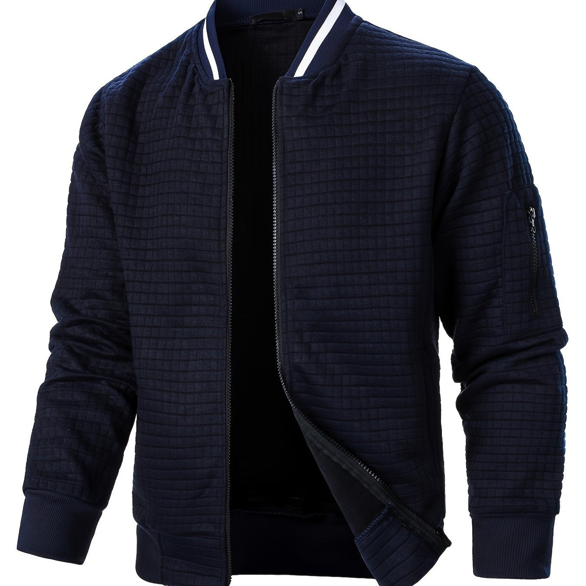 Men's Textured Zip-Up Bomber Jacket