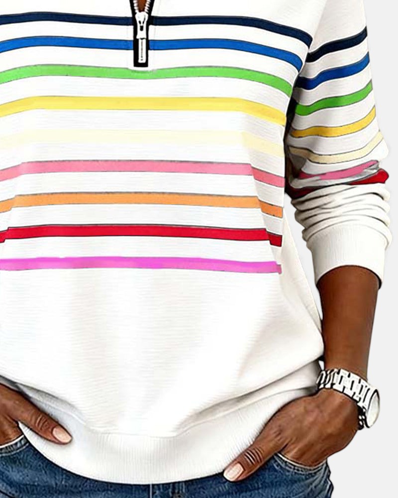 Women's Striped Half-Zip Sweatshirt