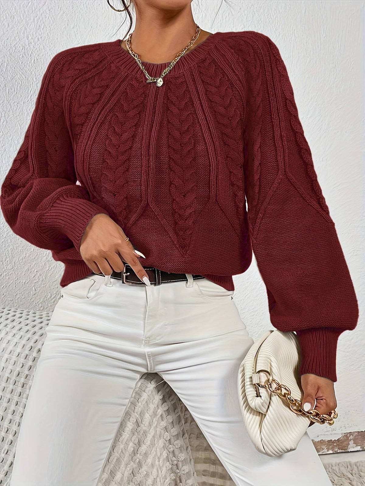 Women's Cable-Knit Lantern Sleeve Sweater