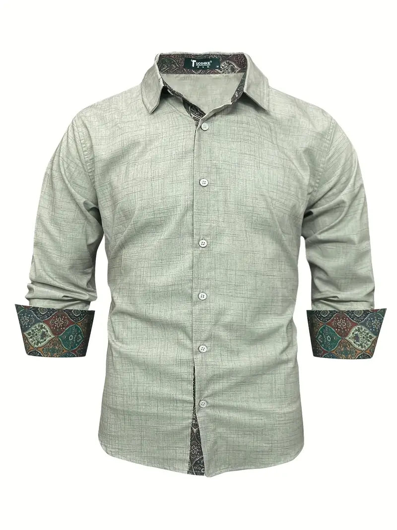 Men's Tailored Button-Up Shirt with Contrast Collar and Cuffs