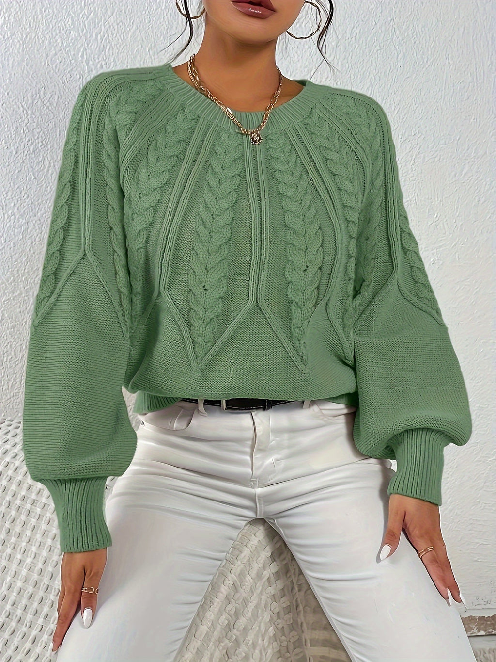 Women's Cable-Knit Lantern Sleeve Sweater