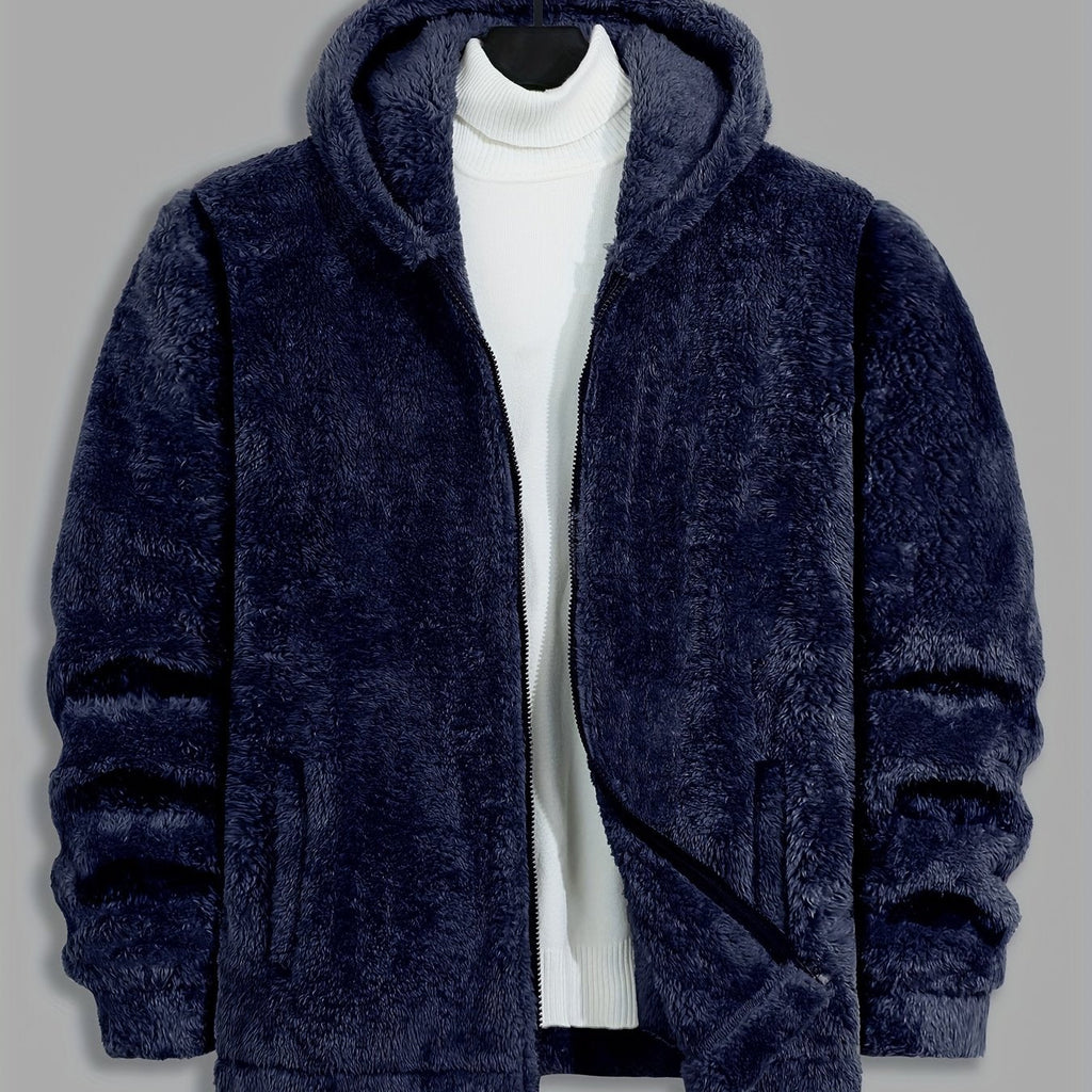 Women's Soft Plush Hooded Full-Zip Jacket - Navy