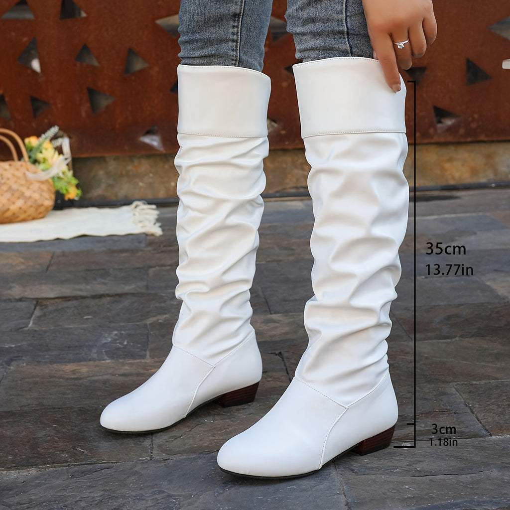 Women's Slouch Knee-High Boots with Low Heel and Round Toe