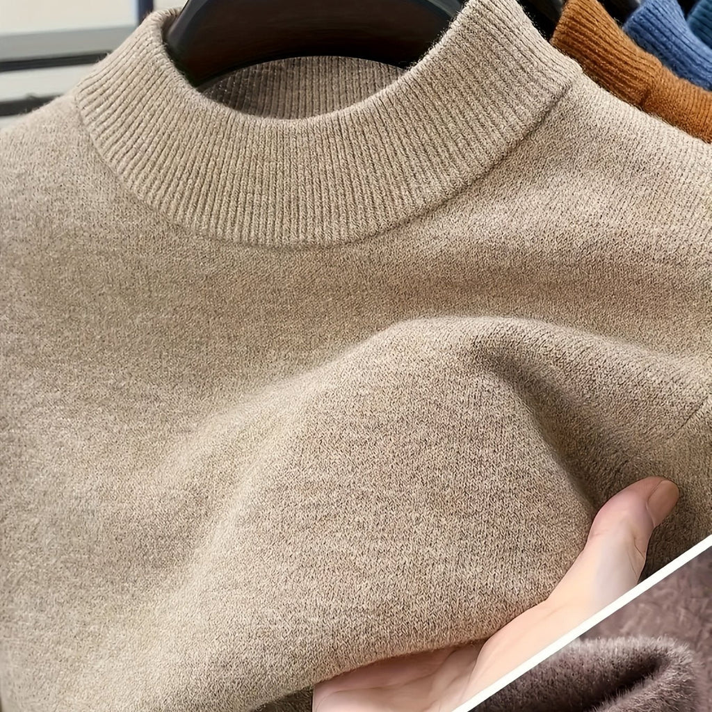 Men's Slim-Fit Ribbed Mock Neck Knit Sweater - Camel
