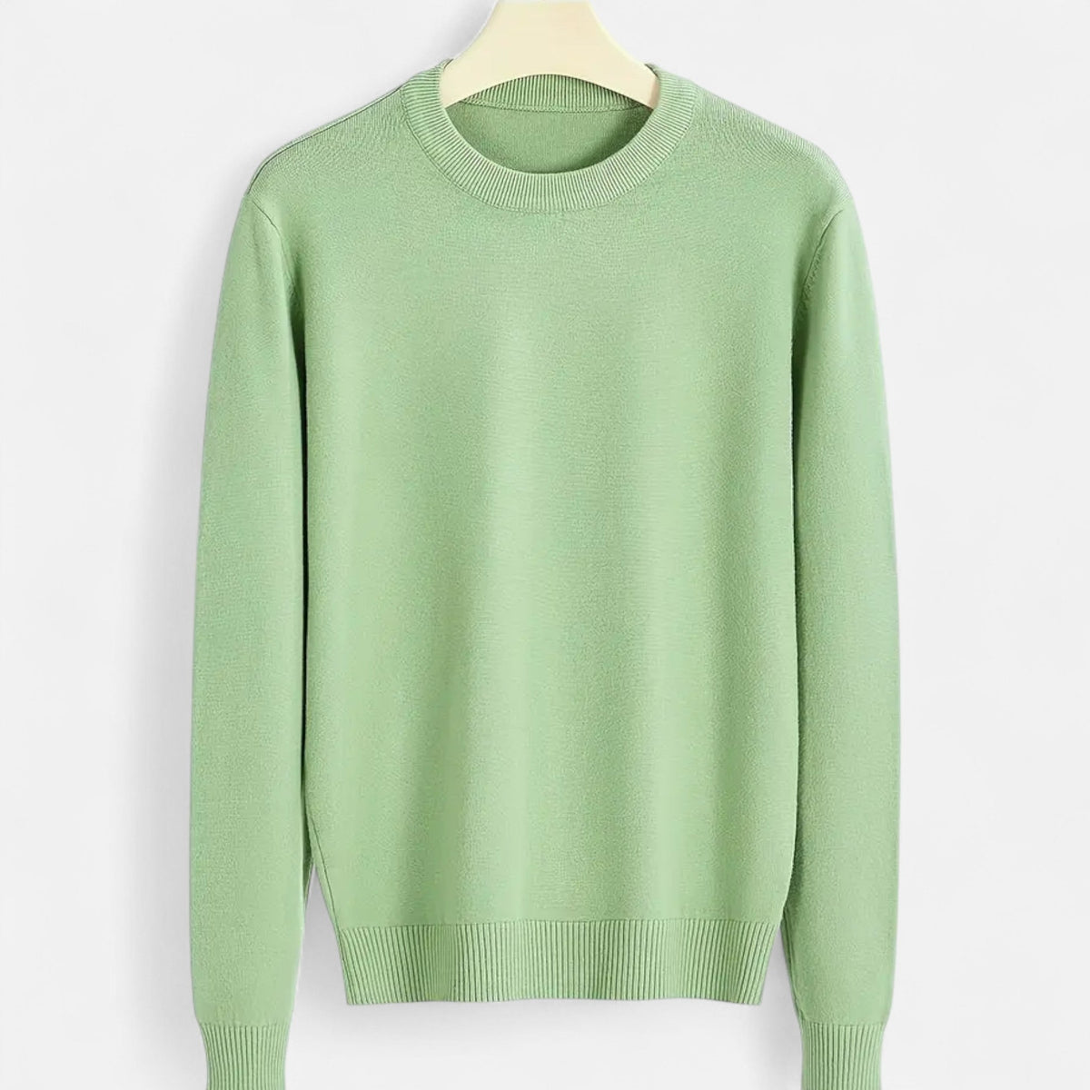 Men's Slim-Fit Round Neck Ribbed Sweater - Light Green