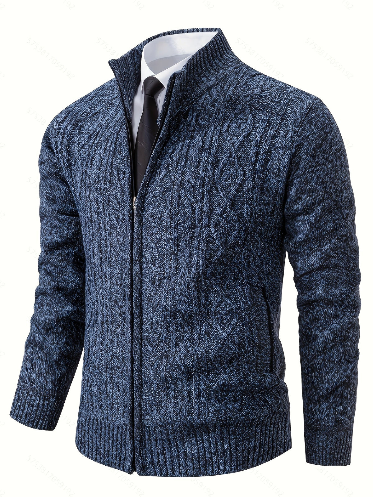 Men's Cable-Knit Stand Collar Full-Zip Cardigan