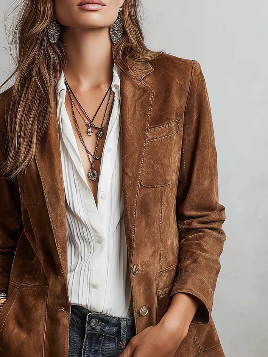 Women's Button-Down Suede Blazer