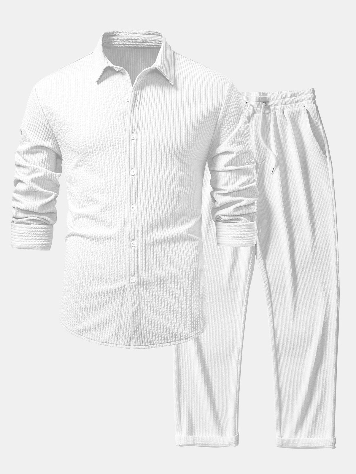 Men's Ribbed Muscle-Fit Shirt and Trousers Set - White