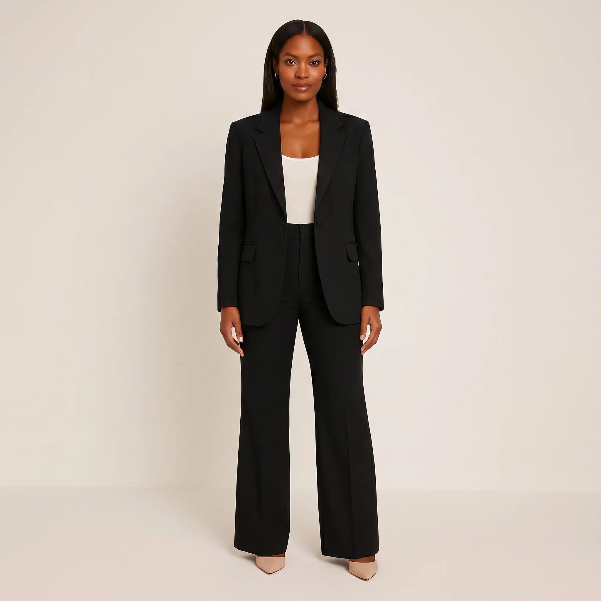Women's One Button Blazer and Flare Pants 2 Piece Suit Set