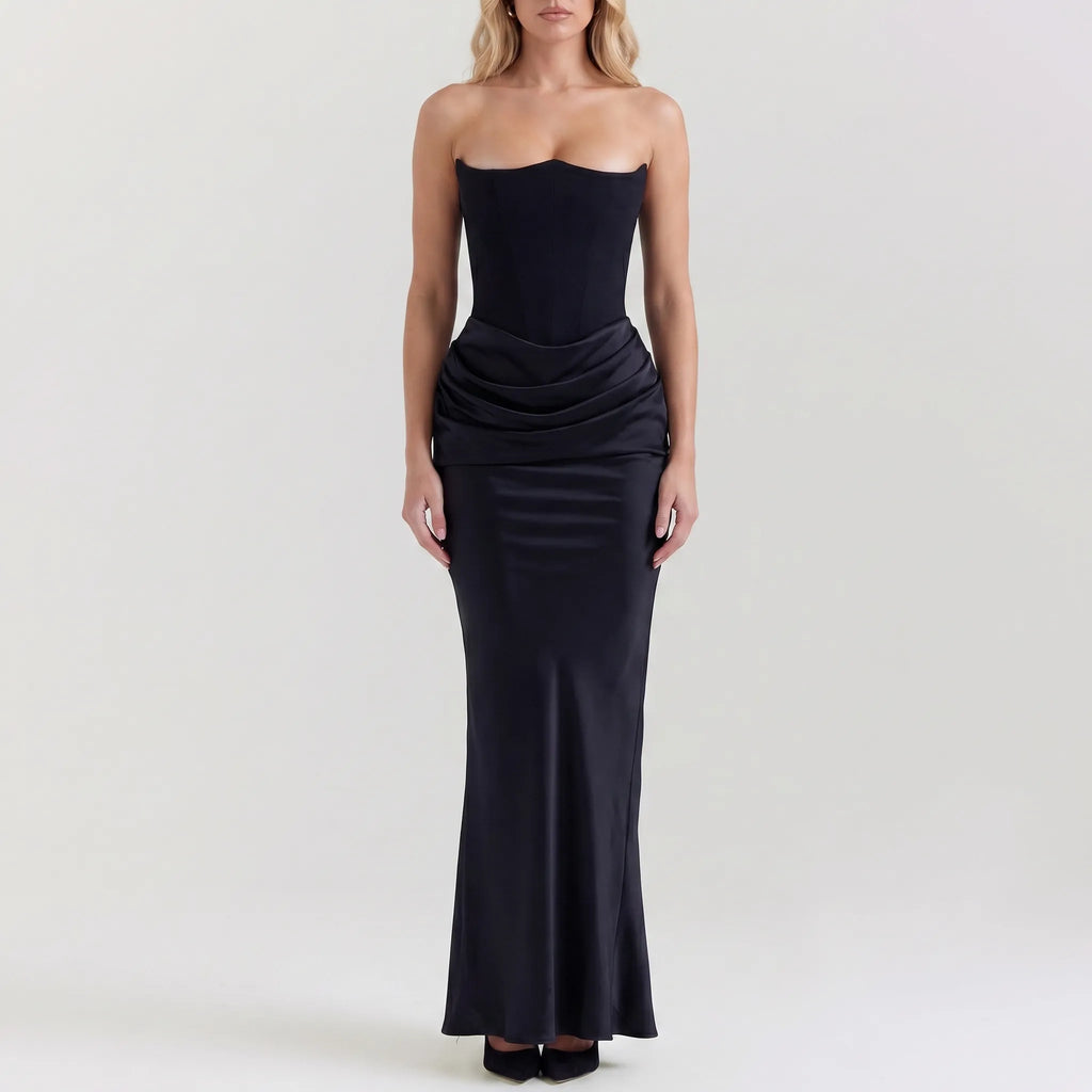 Draped Strapless Maxi Dress