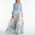 Floral Contrast-Bodice Maxi Dress