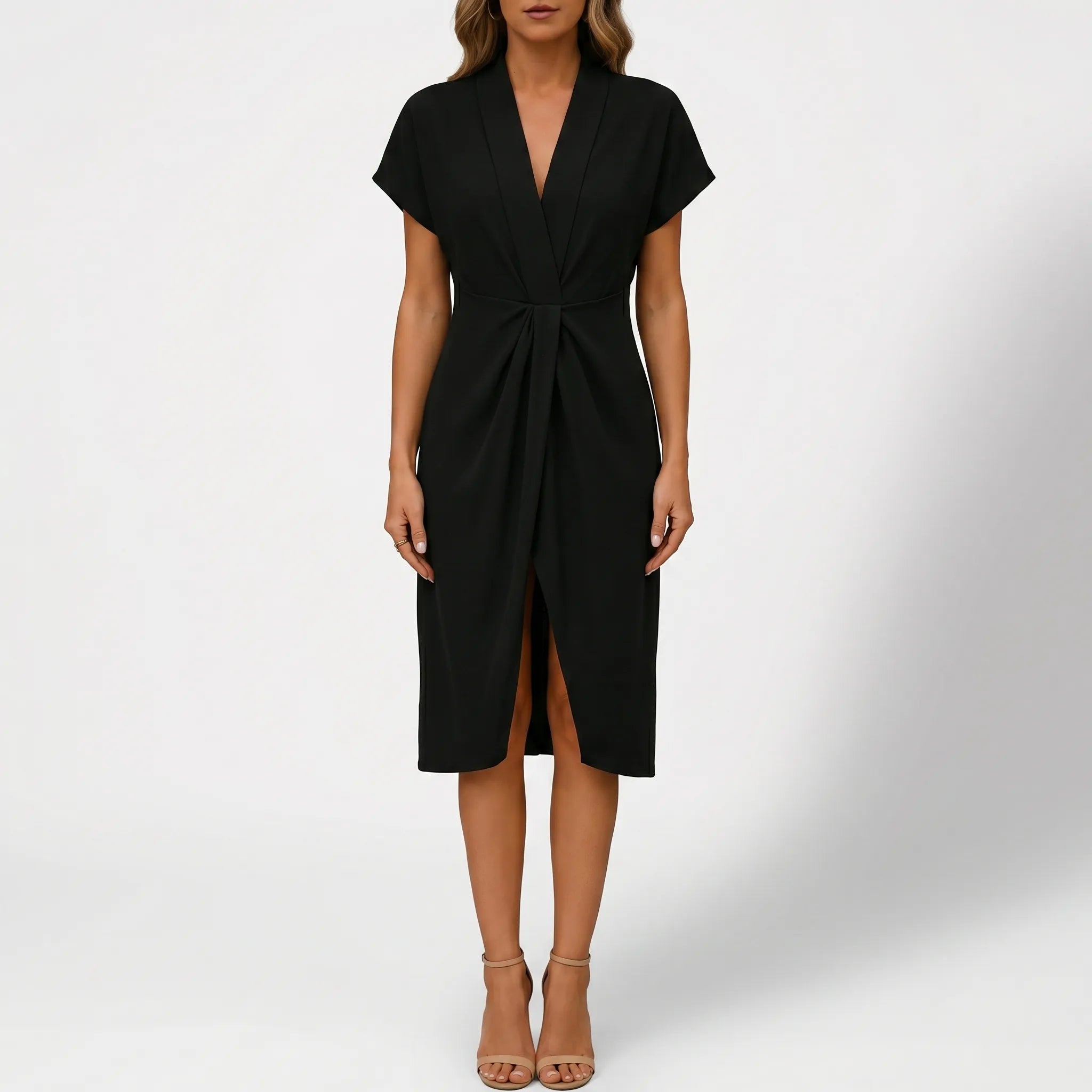 Women's Wrap Midi Dress - V Neck for Summer Cocktail