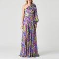 Floral One-Shoulder Maxi Dress with High Slit