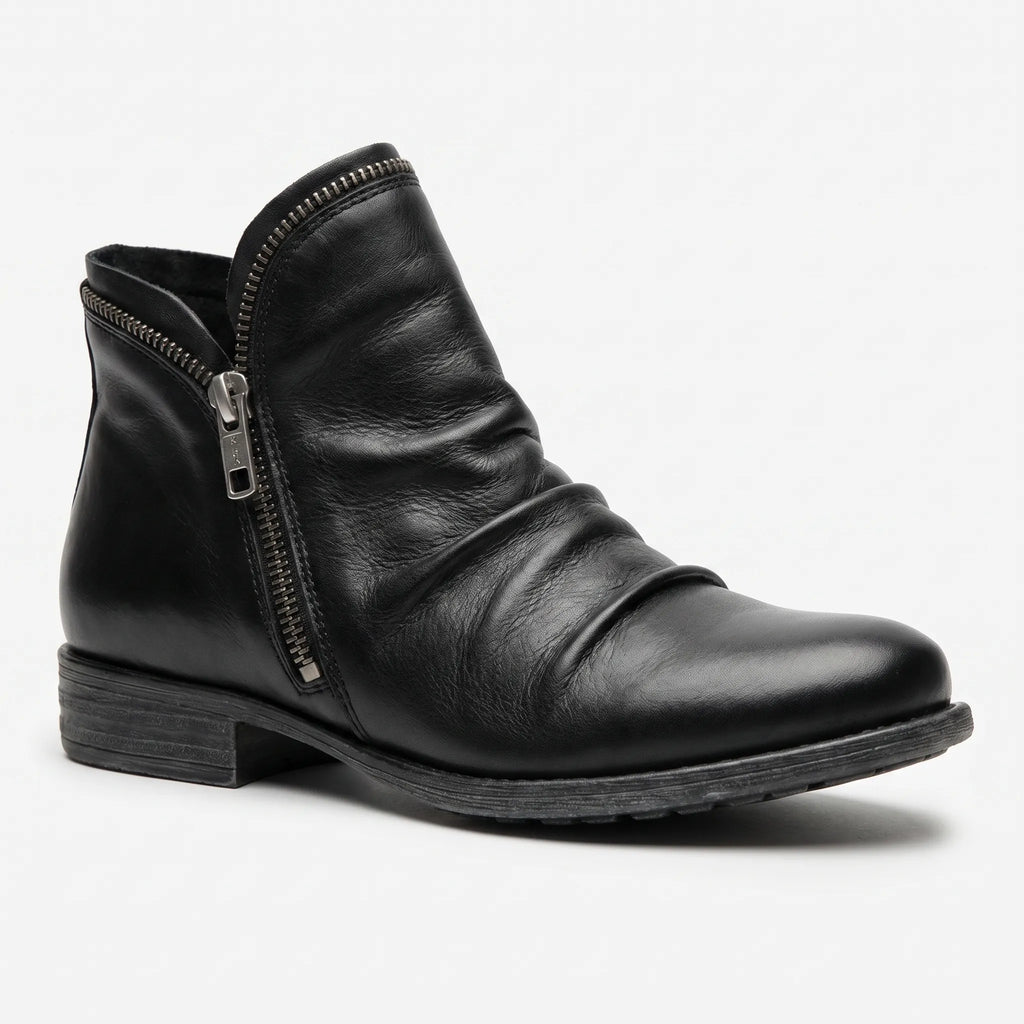 Ruched Leather Ankle Boots