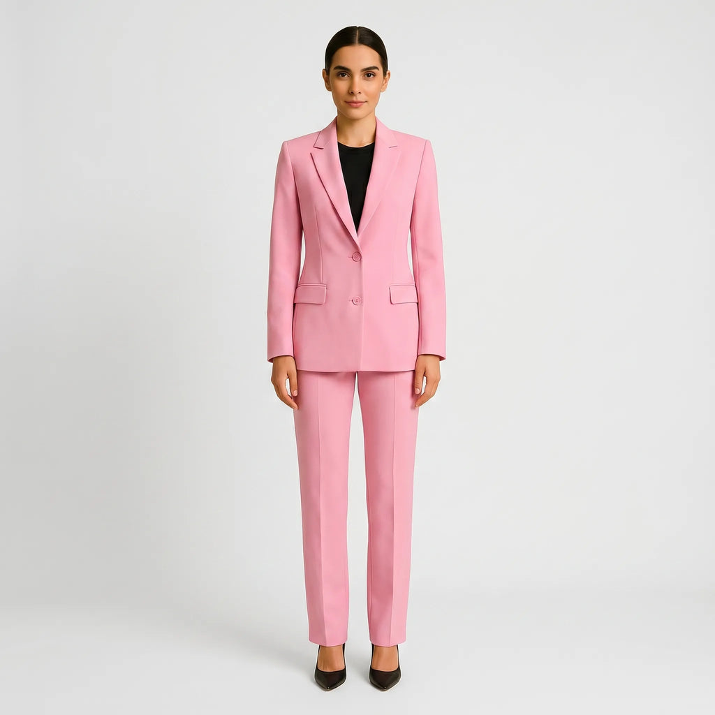 Women's Tailored Blazer and Pleated Pants 2 Piece Suit Set