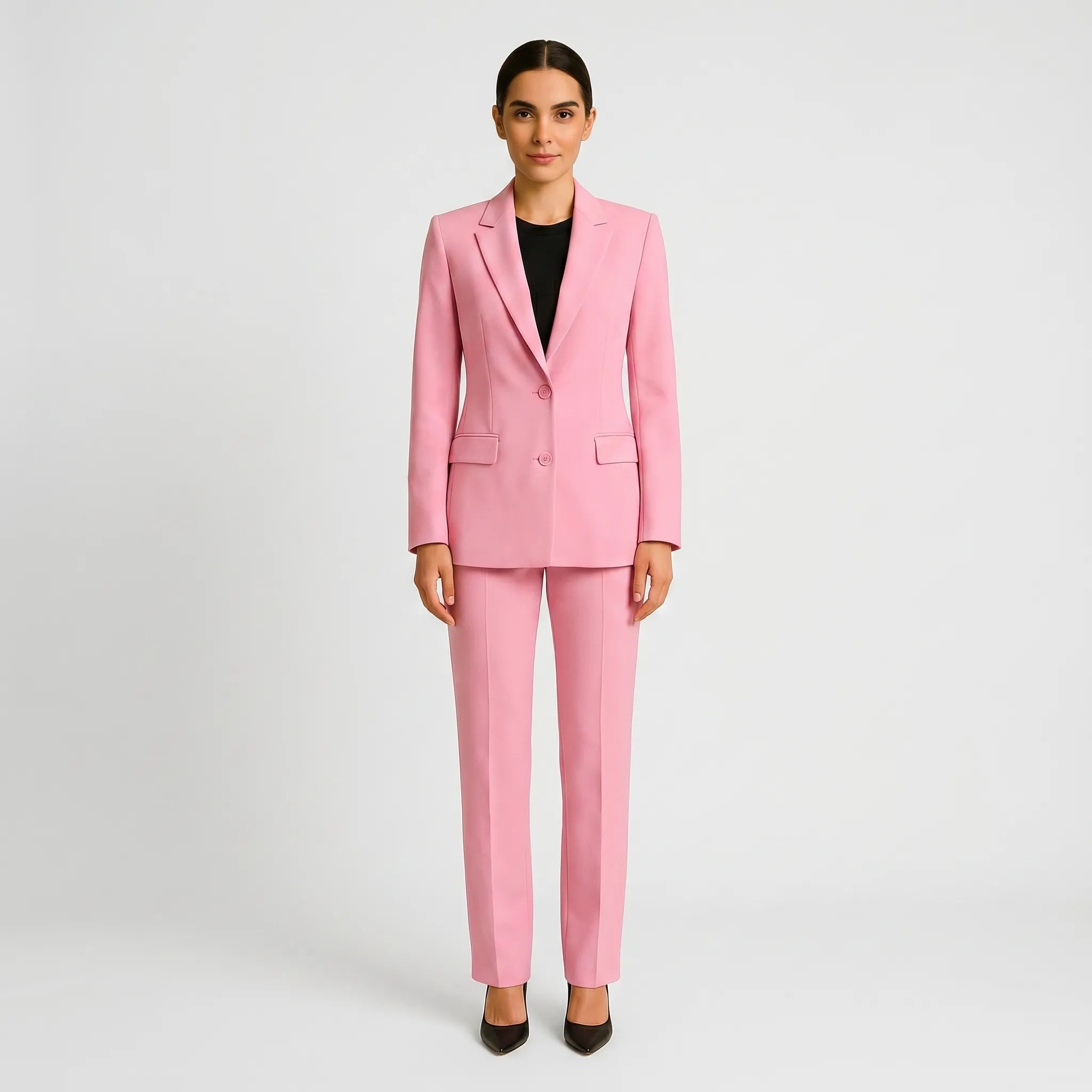Women's Tailored Blazer and Pleated Pants 2 Piece Suit Set
