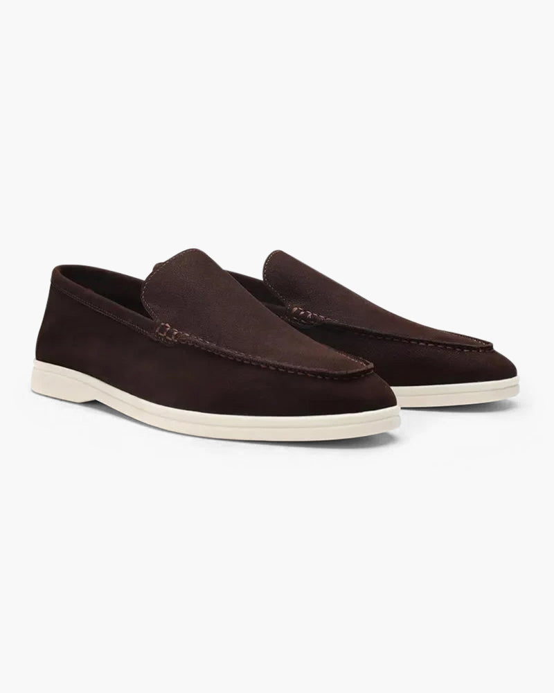 Men's Textured Leather Loafers - Dark Brown