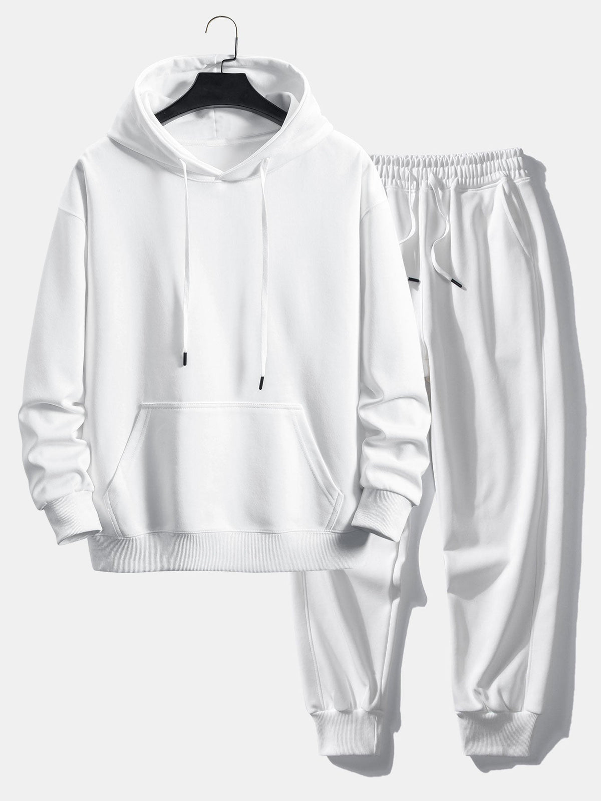 Men's Pullover Hoodie and Cuffed Jogger Tracksuit - White