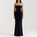 Women's Strapless Maxi Dress - Elegant Draped for Occasions