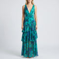 Women's Floral Maxi Dress - Tiered with V Neck for Evening