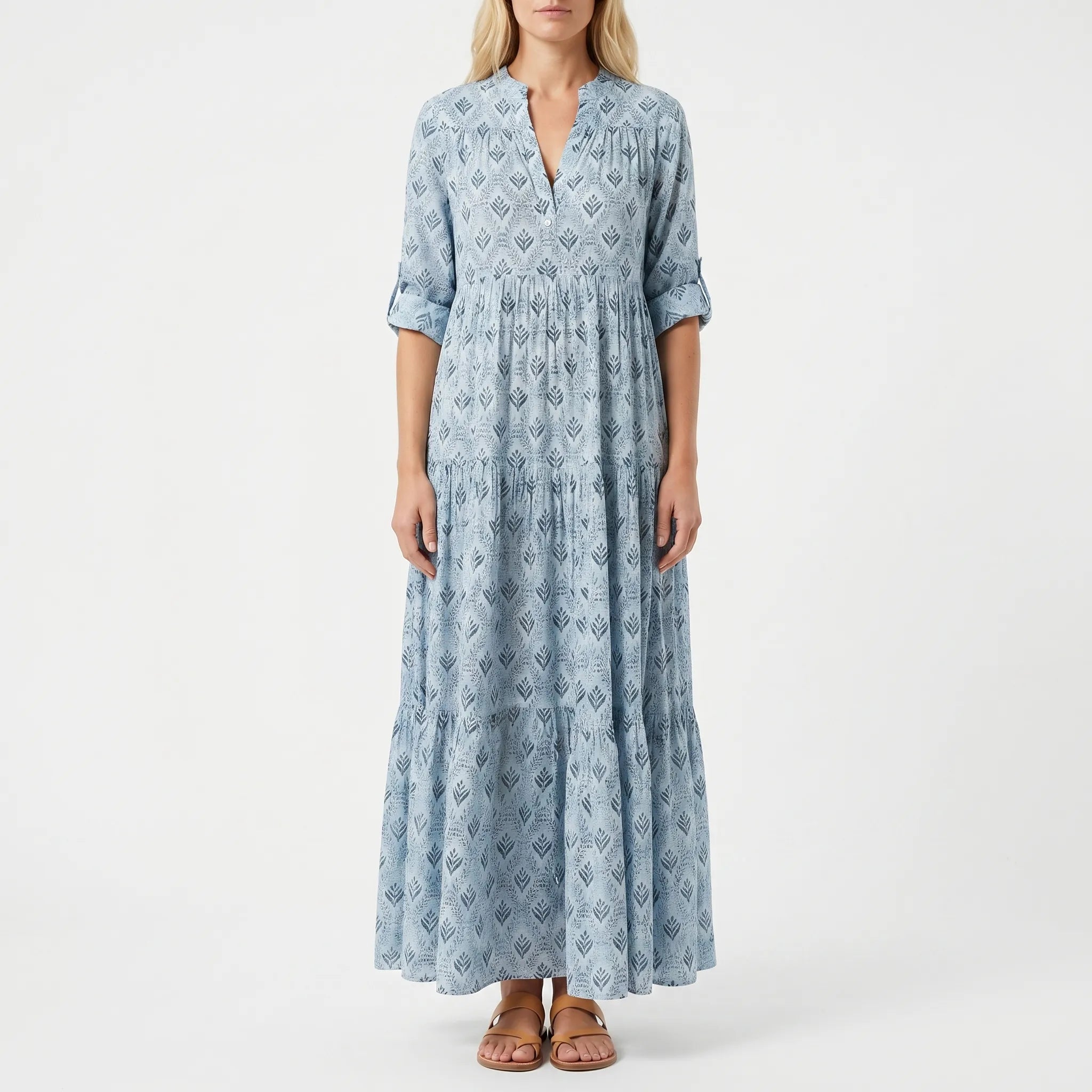 Women's Printed Maxi Dress - Boho Long Sleeve for Summer