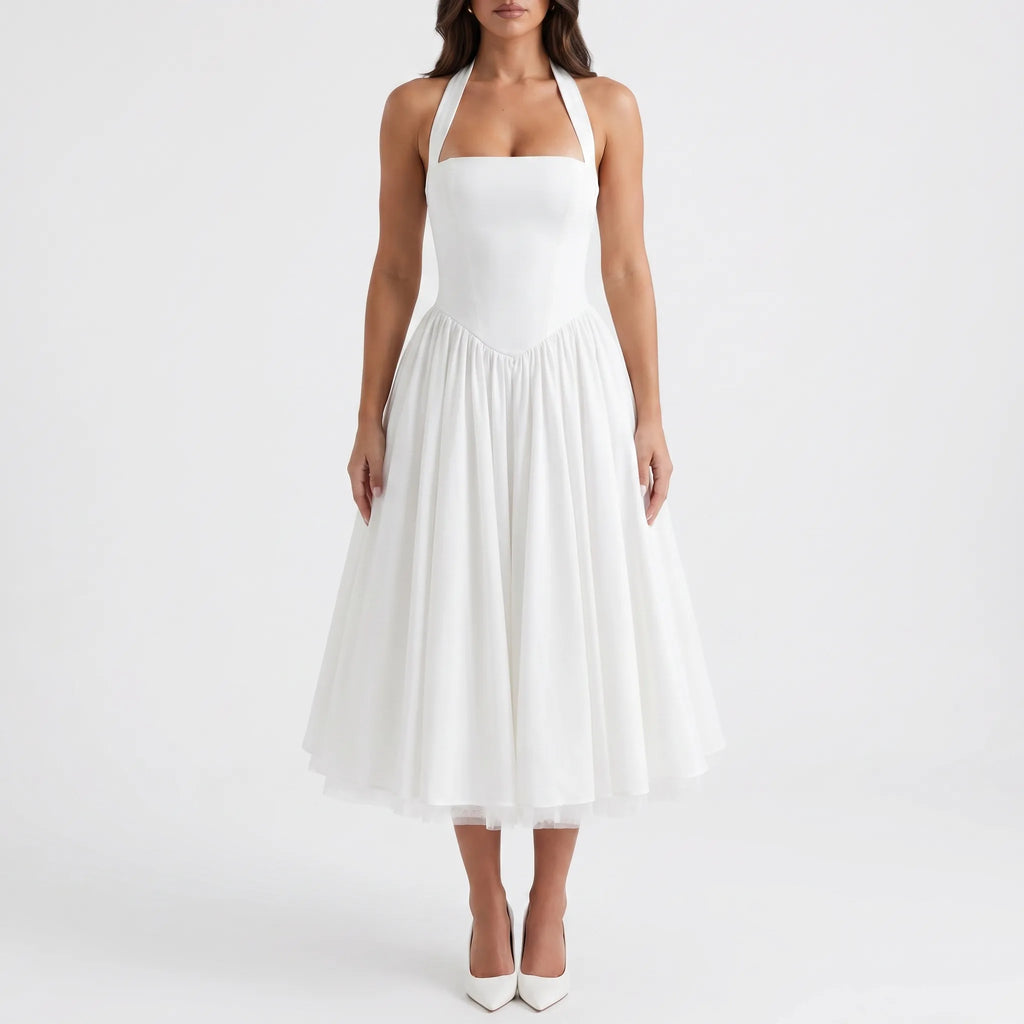 Fit and Flare Halter Midi Dress